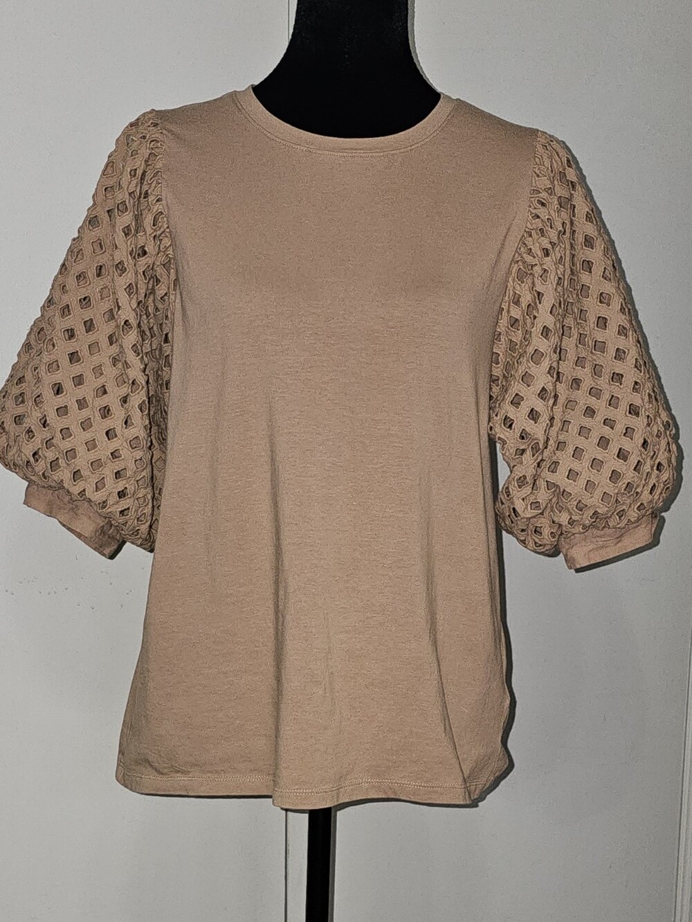 Gibson And Latimer Puff Sleeve Knit Top in Taupe Sz Med